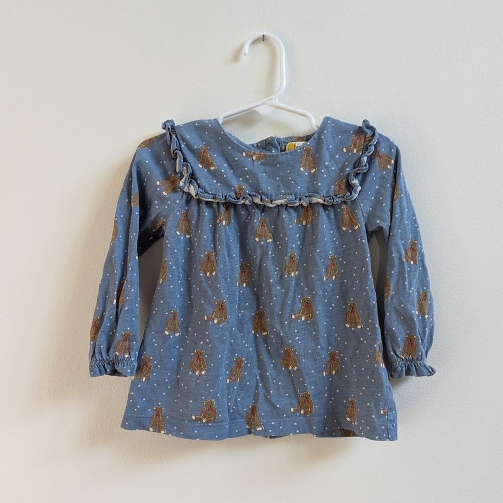 Baby Boden Blouse Girls Sz 18-24m Blue Teddy Bear
